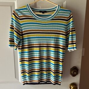 J Crew Short Sleeved Striped Silk Blend Crewneck Sweater Size Small